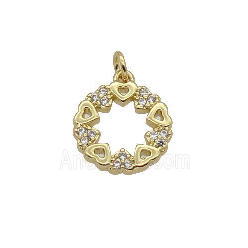 Copper Heart Pendant Pave Zircon Circle Gold Plated