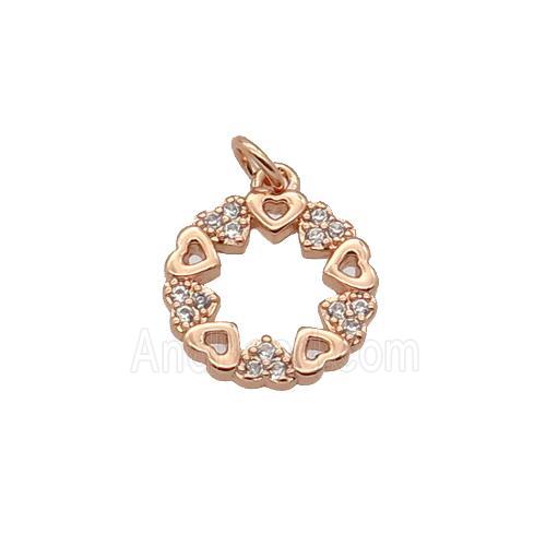 Copper Heart Pendant Pave Zircon Circle Rose Gold