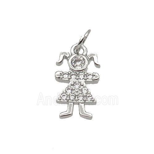 Copper Kids Girl Pendant Pave Zircon Platinum Plated
