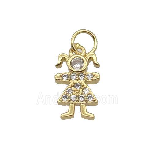Copper Kids Girl Pendant Pave Zircon Gold Plated