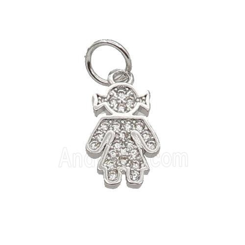 Copper Kids Girl Pendant Pave Zircon Platinum Plated