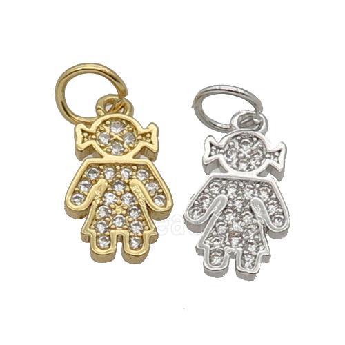 Copper Kids Girl Pendant Pave Zircon Mixed