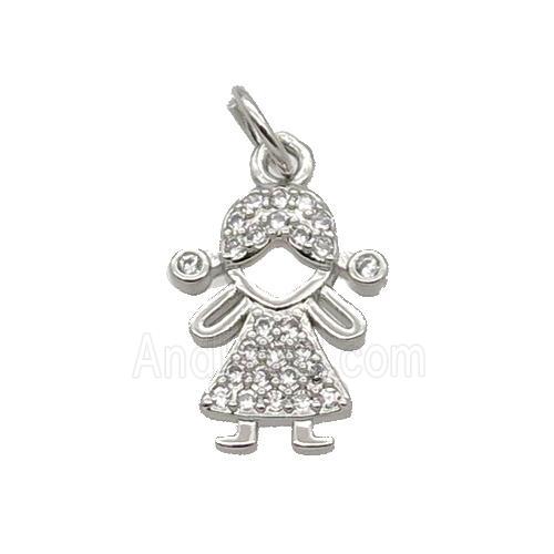 Copper Kids Girl Pendant Pave Zircon Platinum Plated