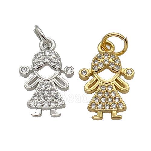 Copper Kids Girl Pendant Pave Zircon Mixed