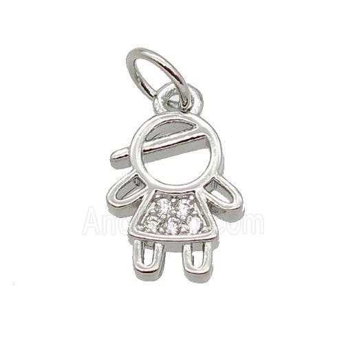Copper Kids Girl Pendant Pave Zircon Platinum Plated