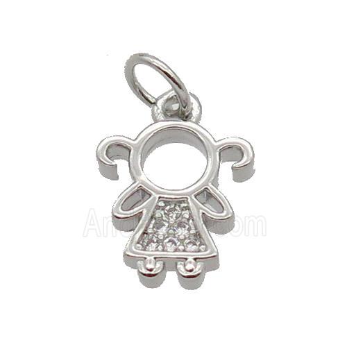 Copper Kids Girl Pendant Pave Zircon Platinum Plated