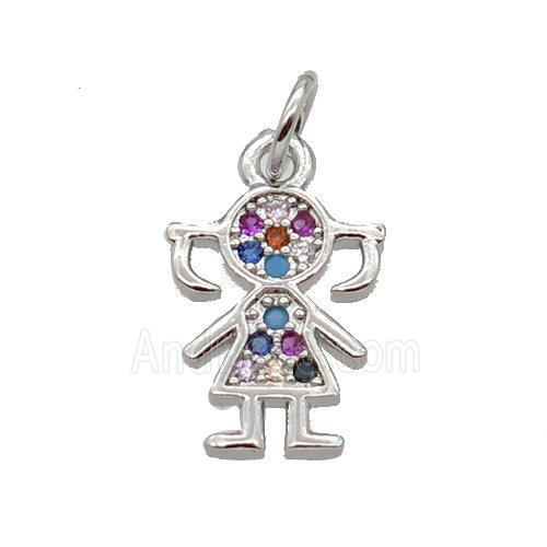 Copper Kids Girl Pendant Pave Zircon Platinum Plated