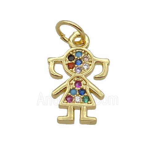 Copper Kids Girl Pendant Pave Zircon Gold Plated