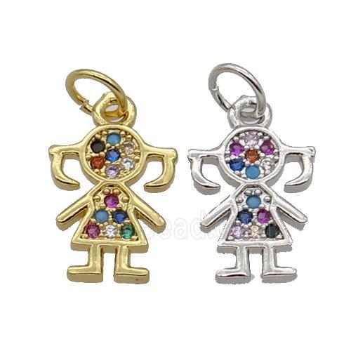 Copper Kids Girl Pendant Pave Zircon Mixed