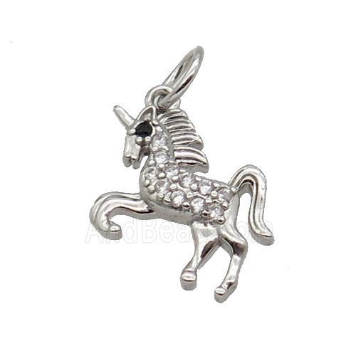 Copper Unicorn Pendant Pave Zircon Charm Platinum Plated