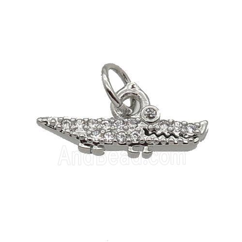 Copper Crocodile Pendant Pave Zircon Platinum Plated