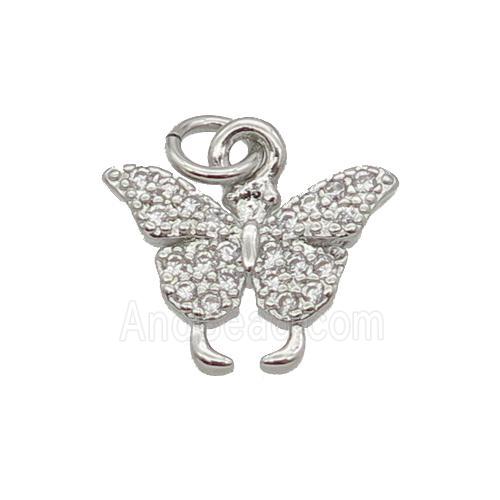Copper Butterfly Pendant Pave Zircon Platinum Plated