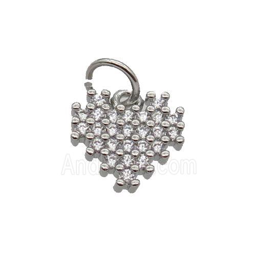 Copper Heart Pendant Pave Zircon Platinum Plated
