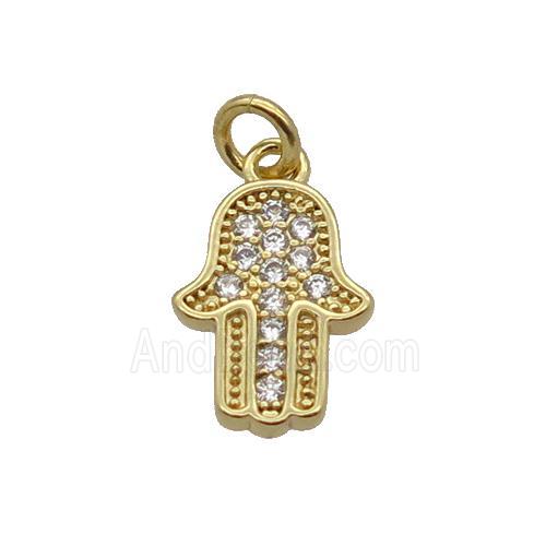 Copper Hamsahand Pendant Pave Zircon Gold Plated