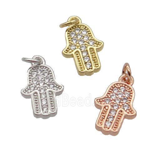 Copper Hamsahand Pendant Pave Zircon Mixed