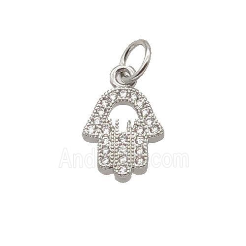 Copper Hamsahand Pendant Pave Zircon Platinum Plated