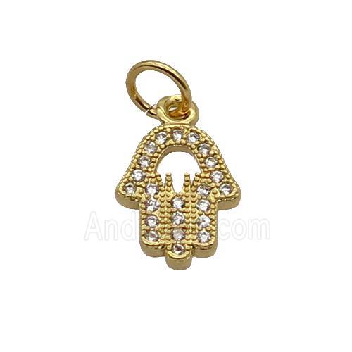 Copper Hamsahand Pendant Pave Zircon Gold Plated