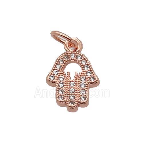 Copper Hamsahand Pendant Pave Zircon Rose Gold