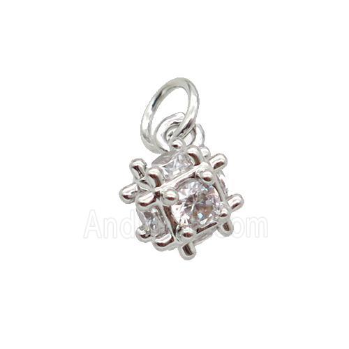 Copper Cube Pendant Pave Zircon Platinum Plated