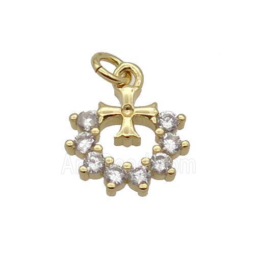 Copper Heart Cross Pendant Pave Zircon Gold Plated