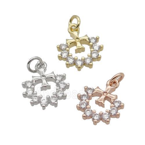 Copper Heart Cross Pendant Pave Zircon Mixed