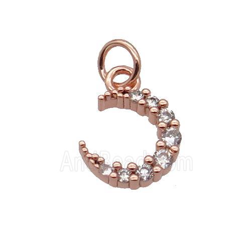 Copper Crescent Moon Pendant Pave Zircon Rose Gold