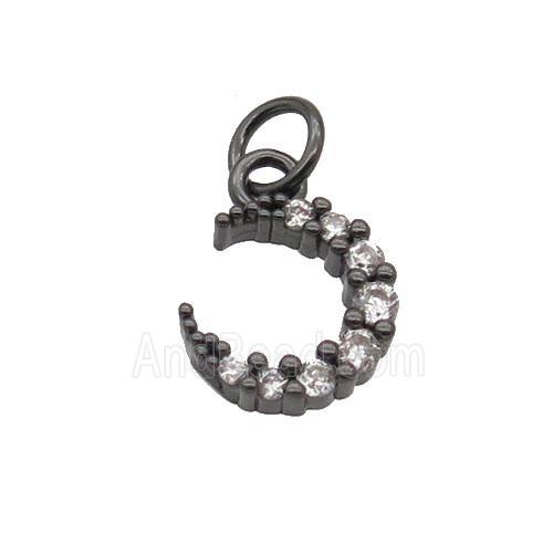 Copper Crescent Moon Pendant Pave Zircon Black Plated