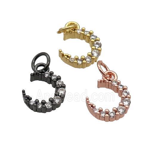 Copper Crescent Moon Pendant Pave Zircon Mixed