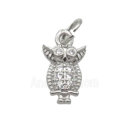 Copper Owl Pendant Pave Zircon Platinum Plated