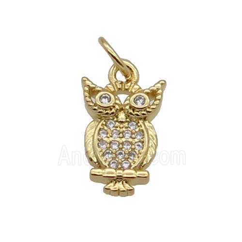 Copper Owl Pendant Pave Zircon Gold Plated