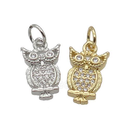 Copper Owl Pendant Pave Zircon Mixed