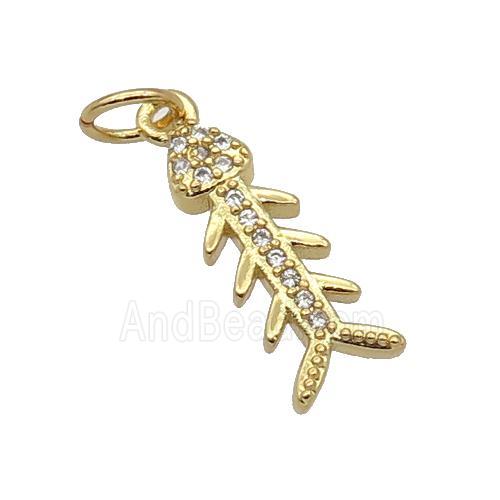 Copper Fishbone Pendant Pave Zircon Gold Plated