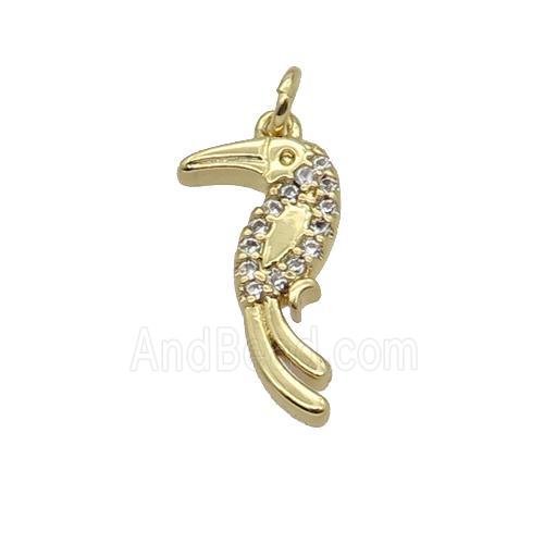 Copper Parrot Pendant Pave Zircon Birds Gold Plated