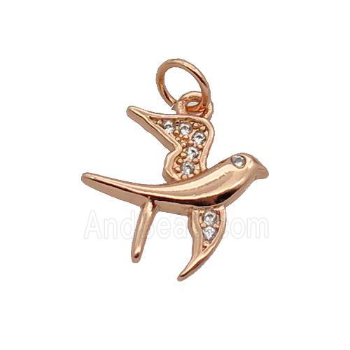 Copper Swallow Pendant Pave Zircon Birds Rose Gold