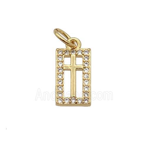 Copper Rectangle Pendant Pave Zircon Cross Gold Plated