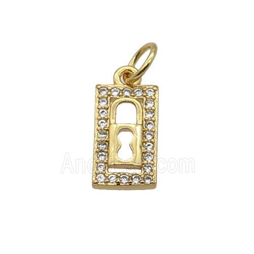 Copper Rectangle Pendant Pave Zircon Lock Gold Plated