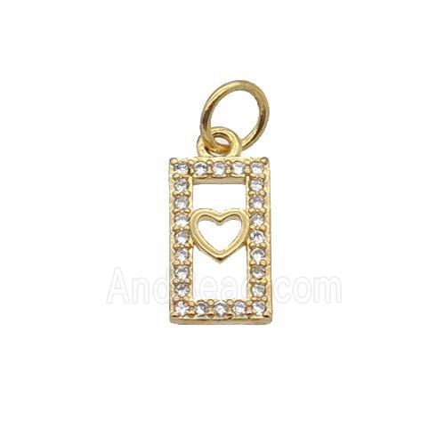 Copper Rectangle Pendant Pave Zircon Heart Gold Plated