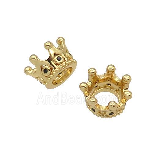 Copper Crown Beads Pave Zircon Gold Plated