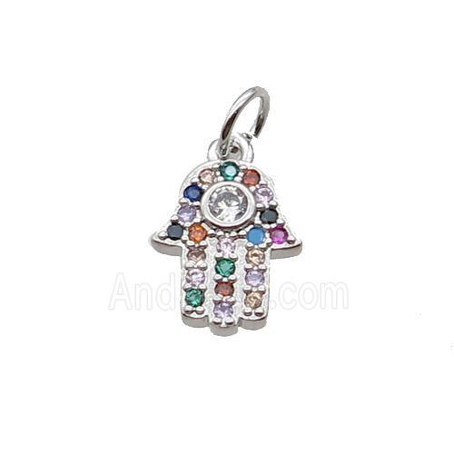 Copper Hamsahand Pendant Pave Zircon Platinum Plated