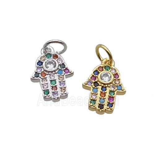 Copper Hamsahand Pendant Pave Zircon Mixed
