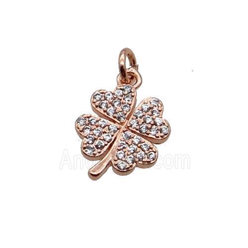 Copper Clover Pendant Pave Zircon Rose Gold