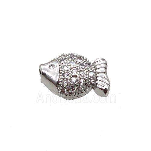 Copper Fish Beads Pave Zircon Platinum Plated
