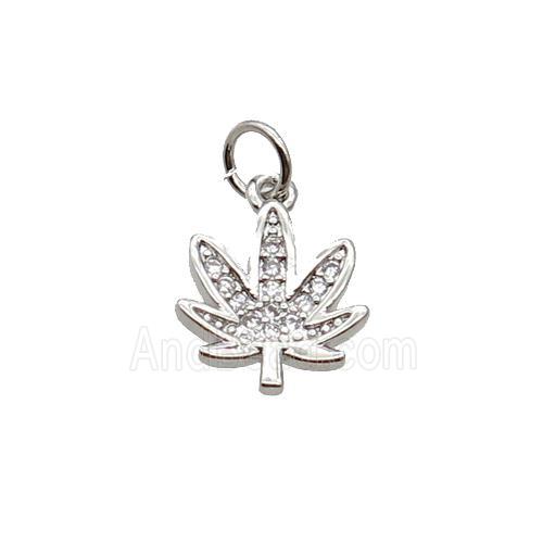 Copper Leaf Pendant Pave Zircon Platinum Plated