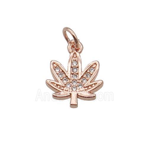 Copper Leaf Pendant Pave Zircon Rose Gold