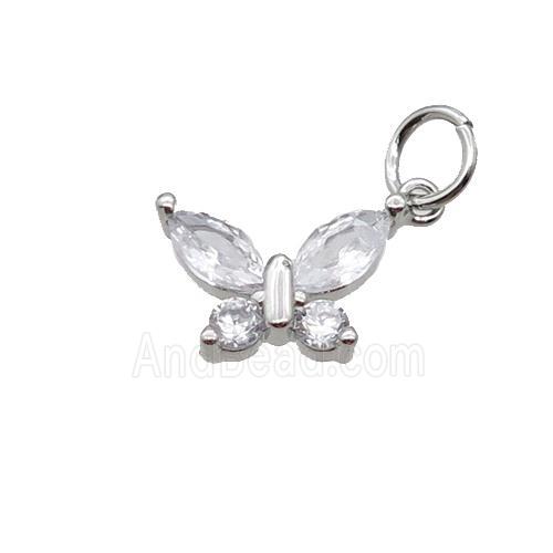 Copper Butterfly Pendant Pave Zircon Platinum Plated
