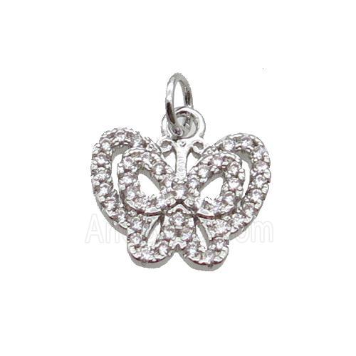 Copper Butterfly Pendant Pave Zircon Platinum Plated