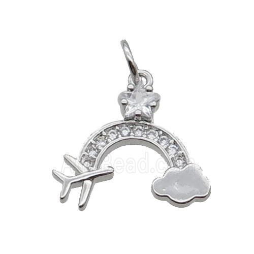 Copper Rainbow Pendant Pave Zircon Airplane Platinum Plated