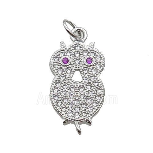 Copper Owl Pendant Pave Zircon Platinum Plated