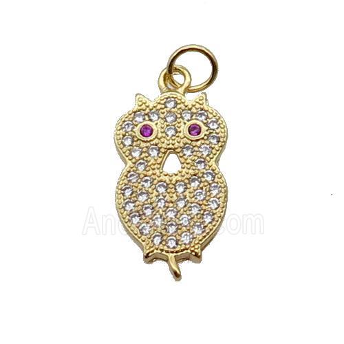 Copper Owl Pendant Pave Zircon Gold Plated
