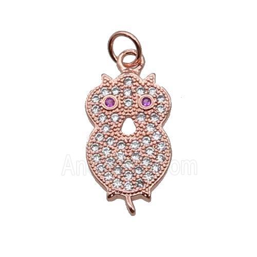 Copper Owl Pendant Pave Zircon Rose Gold